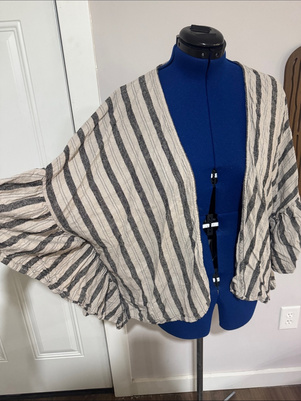 Laurie Felt Striped Kimono Cardigan - Cream & Black